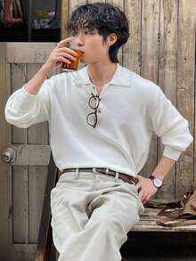 DAZY Men's Casual Solid Color Sweater For Autumn,Back To School Clothes - White - View 5