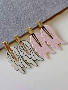 ROMWE Kawaii 4 chiếc kẹp tóc nữ đính đá hình cánh thiên thần phong cách retro ngọt ngào dễ thương, phụ kiện tóc phù hợp cho nữ dùng khi đi chơi và thường ngày - 4pcs / màu hồng trắng - Xem 5