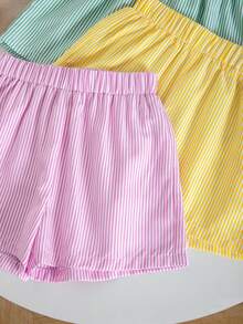 SHEIN 3件套少女条纹休闲短裤套装 - 彩色 - 查看 7