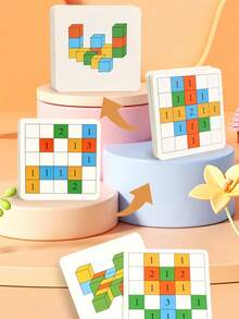 MINKOJA Kids Wooden 3D Block Battle Game Spatial Logic & Number Reasoning Puzzle With Challenge Cards Focus & Reaction Training Educational STEM Building Blocks Toy - Multicolor - View 7