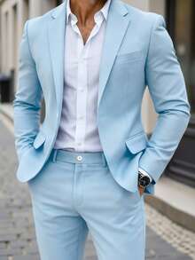 Manfinity Mode Bộ vest nam công sở dáng suông, gồm áo blazer và quần tây, thiết kế ve áo xẻ tạo thêm phong cách và khả năng phối đồ, phù hợp cho đi làm, công sở, dự tiệc và các buổi lễ. Bộ vest này là một món đồ đa năng không thể thiếu trong tủ quần áo của nam giới, thích hợp làm vest chú rể trong các buổi lễ, hoặc các dịp trang trọng. - Màu xanh lam - Xem 1