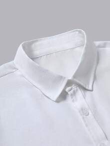 Manfinity Mode Men's Fashion Casual Long Sleeve Shirt Men's Stand-Up Collar Solid Color Button Long Sleeve Shirt, - White - View 4