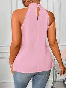 DreamSkyne Plus Size Summer Elegant 3D Floral Ruffle Neck Blouse For New Year Clothes - Pink - View 10