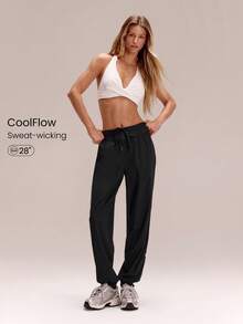 GLOWMODE Modest 1PC Sun & Sweat Cooling Quick-Dry Sun Protection Relaxed Fit Adjustable Drawstring Waist Side Pockets Joggers Running Workout Gym - Black - View 1