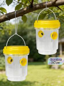1/2/3pcs Round PP Wasp Trap, Outdoor Hanging Bee Trap Box, Reusable Insect Trap, Plastic Materials, Bees And Wasps To Deter Killers - A - View 2