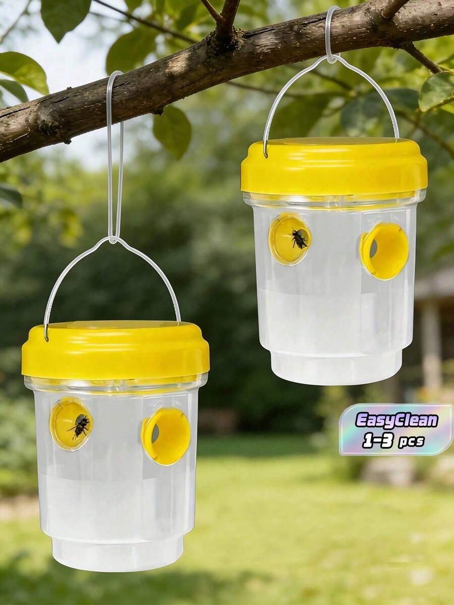 1/2/3pcs Round PP Wasp Trap, Outdoor Hanging Bee Trap Box, Reusable Insect Trap, Plastic Materials, Bees And Wasps To Deter Killers