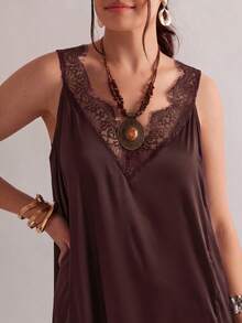 Freevana Vestido de talla grande de unicolor con parches de encaje - Burdeos - Ver 8