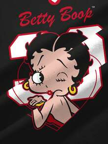 Betty Boop x SHEIN X 女士休闲印花圆领短袖露脐T恤 - 白色 - 查看 7