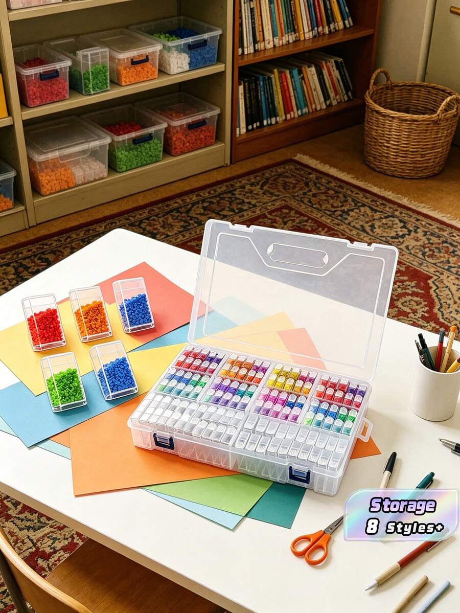 1 pieza Caja de almacenamiento transparente con múltiples rejillas, caja de almacenamiento de plástico multifuncional con mini estuches separados, solución para cuentas de pintura de diamantes DIY, encantos de arte y accesorios de joyería, ideal para manualidades DIY y almacenamiento de arte creativo - Blanco - Ver 1