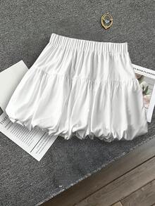 GlowEve CURVE Plus Size Women High Waist Bow Decor Puff Mini Skirt Fall - White - View 2