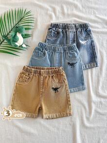 SHEIN Vintaside Kids 3pcs/Set Baby Boys' Elastic Waist Decorative Drawstring Casual All-Match Loose Denim Shorts - Multicolor - View 1