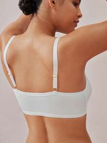 Veilyse Solid Color Patchwork Front-Open Wireless Bra For Women - White - View 2
