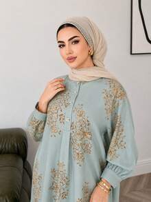 Solavon Plus Size Women Floral Print Long Sleeve Button Mandarin Collar Blouse - Multicolor - View 5