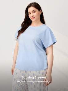 LUVLETTE Plus Size Natural Women's Cute Casual Light Blue Top & Patterned TrousersStyle Set Adorable Comfortable Lounge Wear Graphic - Blue - View 6