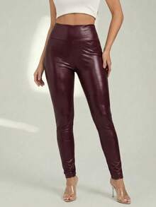 Legging Effect Leather High Elastic Fit Modern Woman - Vino - View 2