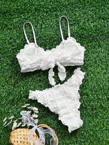 Bellisia Đồ bơi tankini bèo nhún màu trắng cho nữ, bikini dây mảnh phong cách dịu dàng nữ tính, đồ bơi giữ nhiệt cho kỳ nghỉ bãi biển mùa xuân - trắng - Xem 5