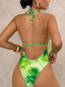 Swim Glamine 女士波西米亚性感炸弹印花连体泳衣 - 青檸色 - 查看 2