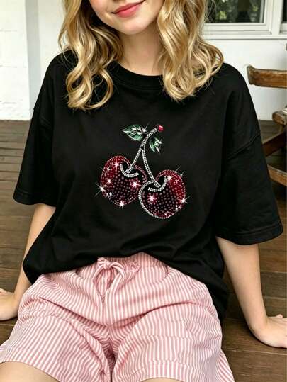 Girls' tops, casual, cute and fashionable printed patterns, daily vacation and travel outfits, teenage girls' clothes, shirts for girls' mothers and daughters to match.