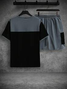 Manfinity Homme Men's Contrast Color Patchwork T-Shirt And Shorts Set - Multicolor - View 2
