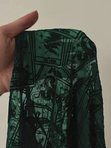 Whyspr Dark Asymmetrical Pattern Dress With High Slit And Sheer Details - Dark Green - View 4