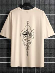Men's Printed Off-Shoulder T-Shirt - Khaki - View 2