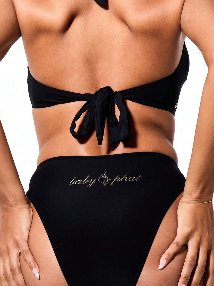 BABYPHAT Plunge Neck Cut Out One Piece Swimsuit With Gold Eyelet Detail And Halter Tie Back
