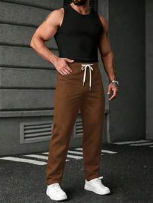 SLATEMANN Men's Drawstring Pants,Shades Of Brown,Autumn,Casual,Work,Comfortable Design,INS Style,Husband Gift,Weddings,Photography,Y2K,Essential All Seasons - Coffee Brown - View 4
