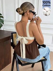 Serisse Tie Backless Ruffle Hem Tank Top,Summer Top - Brown - View 4