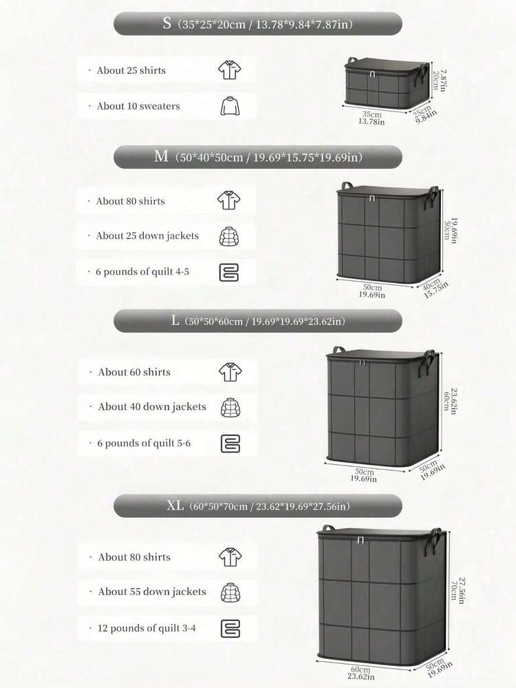 Black Heavy Duty Storage Bag Reinforced Grid Design Extra Large Capacity Clothes Blanket Organizer Portable Underbed Storage Carry Handles Dust Proof - Grey - View 18