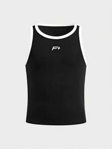 AXEPEAK Men's Contrast Trim Crew Neck Sleeveless Casual Versatile Tank Top, Summer - Black - View 1