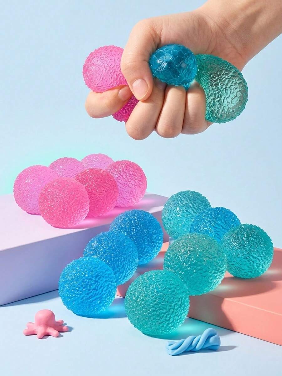 POKOJA LAND 1.6Inch Textured Mini Stress Balls: 1/2/3/6/9Pack High Density Solid Squishy Toys, 1.6" Small Sensory Fidget For Kids Adults, Quiet Anxiety Relief Item For Classroom, Malt Sugar Filled, Prizes For Students - Multicolor - View 1
