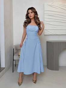 Vestido de mujer con tirantes en X de un solo color - Burdeos - Ver 6