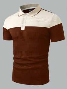 EGENSIO Men's Casual Commuter Contrast Color Button Half-Placket Formal Polo Shirt, Ceremony - Brown - View 4