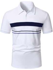 Calvornis Everyday Fashion Men Buttoned Half-Placket Polo Shirt, Formal - White - View 4