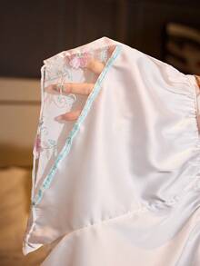 SilkySpell Set di pigiama da donna in raso con scollo a V profondo, decorato con perle, con ricamo floreale e patchwork - Multicolore - Visualizzare 8