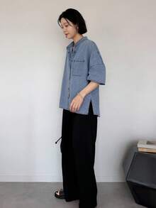FRIFUL 女士纯色休闲牛仔上衣 - 藍色 - 查看 7