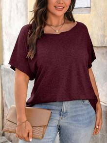 EMERY ROSE Plus Size 3 Pieces Set Soft Comfortable Casual Basic Wavy Boat Neck Raglan Sleeve Short Sleeve T-Shirt - Multicolor - View 6