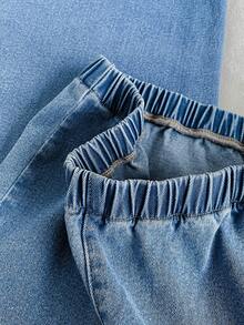 Mori Grove Mori Grove Women's Solid Color Elastic Waist Straight Loose Casual Wide Leg Jeans Travel Light Blue Summer - Blue - View 6