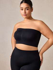 Veilyse 1pc Plus Size Women Seamless Wireless Bra, Black Full Coverage Comfortable Breathable Bandeau Bra - Black - View 4