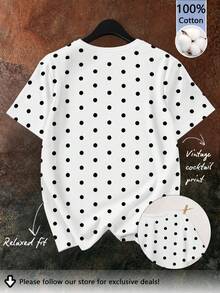 Tseoso Camiseta de mujer de manga corta con estampado de lunares vintage 95% algodón - Multicolor - Ver 7