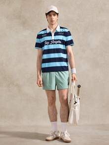 Courvante 男士條紋拼接字母印花休閒百搭通勤短袖 Polo 衫，送給你的網球男友 - 彩色 - 查看 7