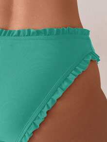 SHEIN Swim 女款純色荷葉邊比基尼泳褲，適合海灘泳池派對、度假，青藍色夏季休閒熱帶清新可愛款 - 薄荷綠 - 查看 3