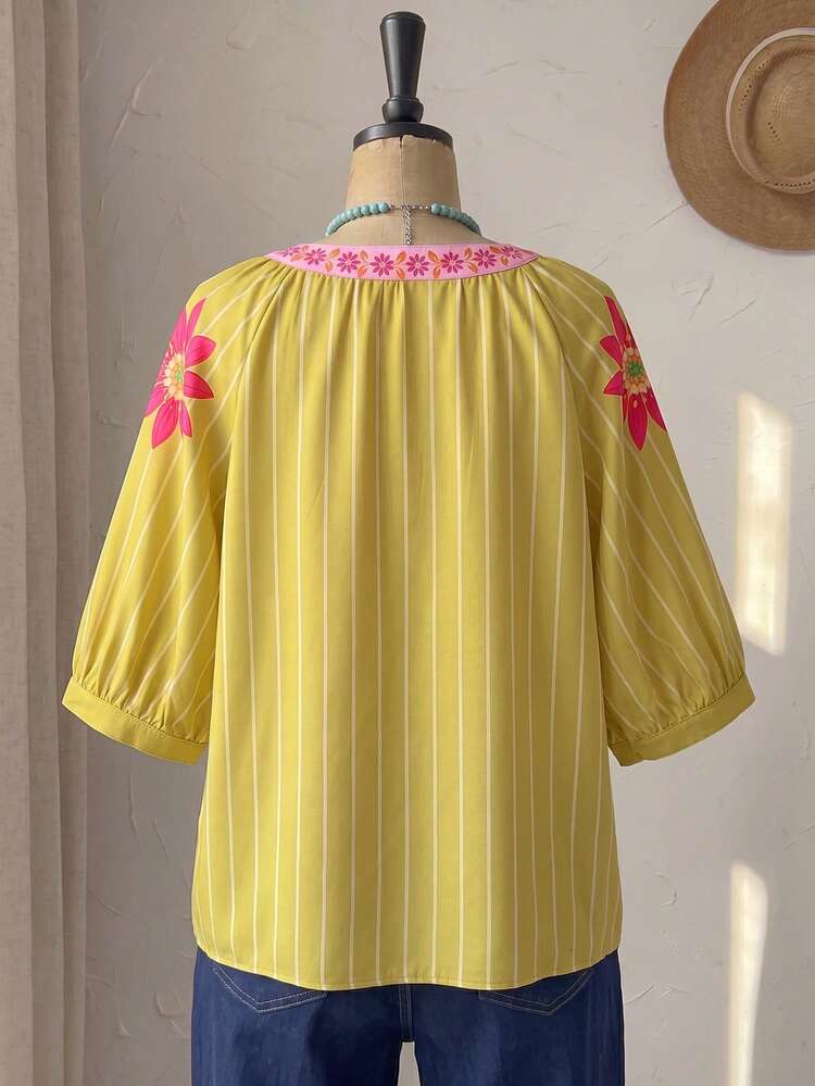Plus Size Women Spring Casual Floral Print Short Sleeve Blouse Summer Top Beach Outfit For Women