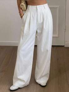 DAZY Women's Solid Color Casual Wide Leg Pants,Fall Clothes - White - View 1
