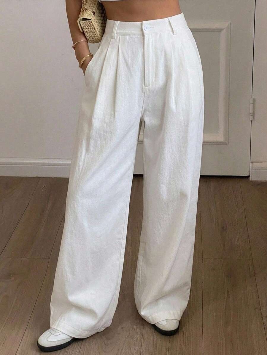 DAZY Women's Solid Color Casual Wide Leg Pants,Fall Clothes - White - View 1
