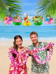 8 PIEZAS Centros de mesa de papel de panal de estilo hawaiano Luau Flores de hibisco tropical multicolor Decoraciones de mesa para fiesta de cumpleaños Luau Suministros para el hogar Decoración Regalo - D - Ver 6