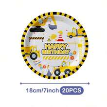 Excavator Happy Birthday Disposable Plates, Napkins And Cups Set, Serves 20 Guests. This Disposable Party Set (Including Plates, Napkins And Cups) Is Perfect For Birthday Parties, Weddings And Family Picnics. - View 10