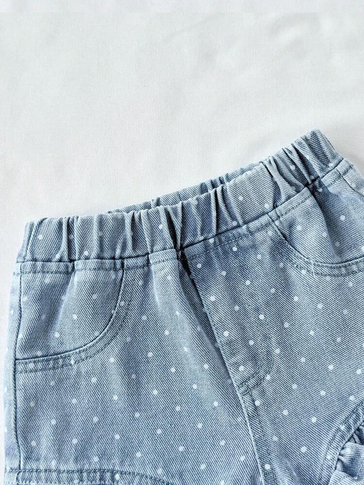 Bộ quần áo denim thường ngày 2 mảnh cho bé gái sơ sinh và trẻ nhỏ, áo không tay và quần đùi cạp chun, chất liệu denim cotton mềm mại, thích hợp cho mùa hè, kỳ nghỉ, mặc hàng ngày, dự tiệc, đi học. - Rửa trung bình - Xem 8