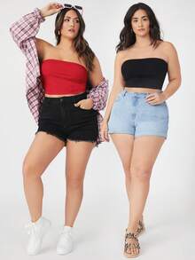 SHEIN BASICS 大尺碼女款純色短版抹胸上衣 - 彩色 - 查看 6