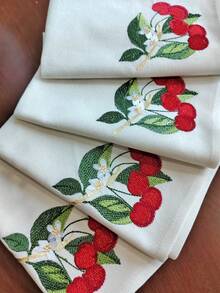 Cirelle 1/2/4pcs Cherry Embroidered Cotton Napkins, Cute Fruit & Floral Cloth Napkin, Reusable & Washable Dinner Napkins For Kitchen, Party, Wedding, Home Table Decor - Multicolor - View 10